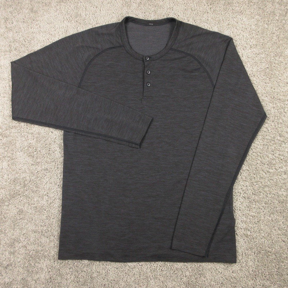 Lululemon Shirt Mens Large Black Charcoal Metal Vent Tech Long Sleeve Henley